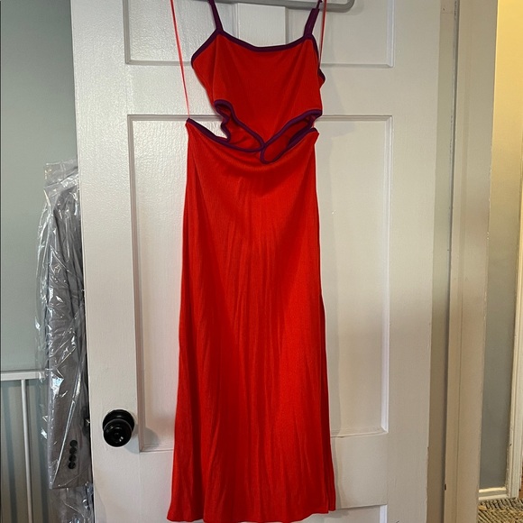 Lspace Libra cutout ribbed midi dress - in color pimento and berry sz m - Picture 3 of 7